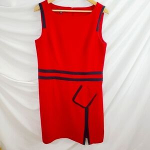 Jones NY Classic Midi Length Sleeveless Red Dress Black Trim 60's style